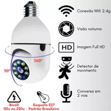 Carregar imagem no visualizador da galeria, Câmera De Segurança Visão Noturna Lampada Facil Instalação