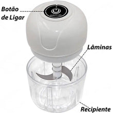 Carregar imagem no visualizador da galeria, Mini Processador Elétrico de Alimentos Portátil com 3 lâminas de aço inox USB 250 ml Bivolt